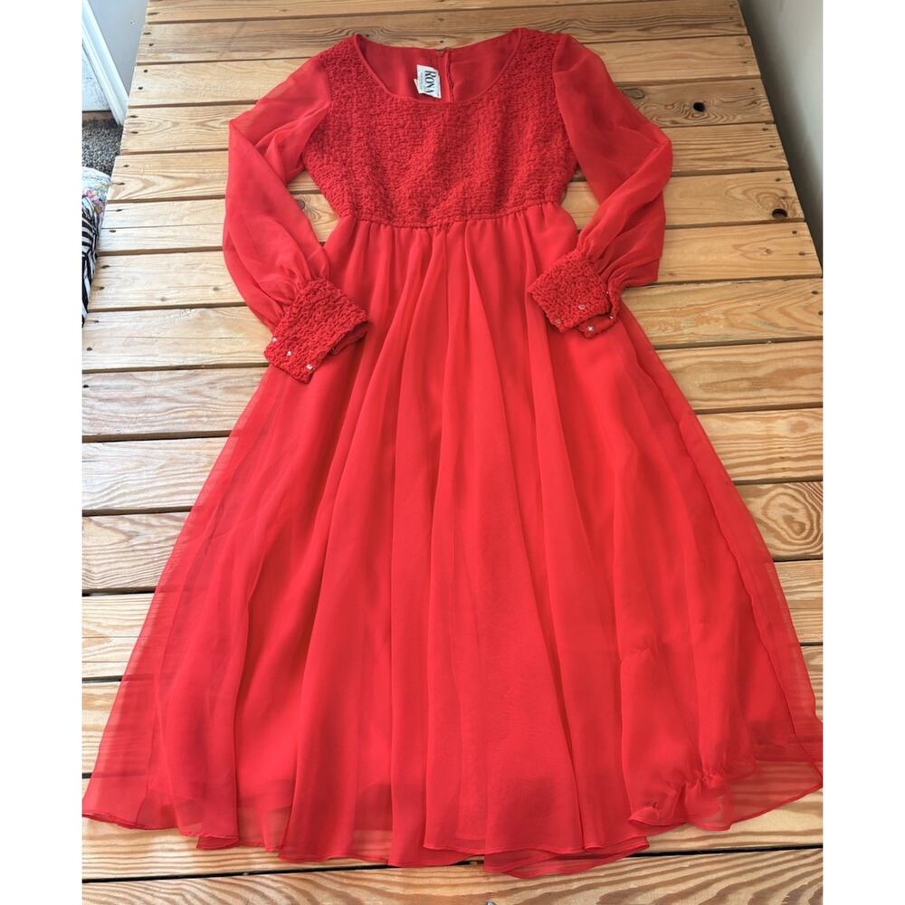 Vintage Rona New York Women’s Long Sleeve Midi Dress Size 10 Red T6 - Picture 2 of 9